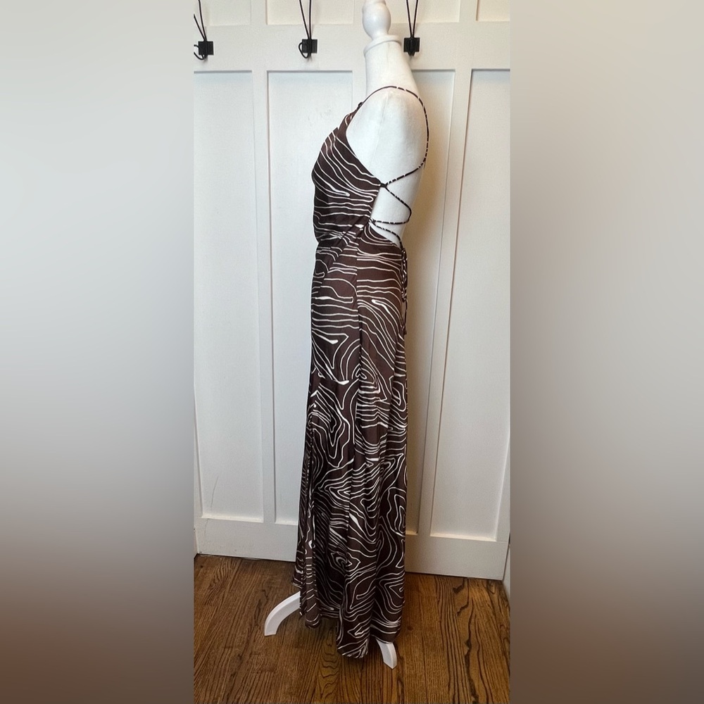 Here Come Sun Halter Lace Up Maxi Dress Small Brown Swirl Summer Resort Vacation - Picture 5 of 11